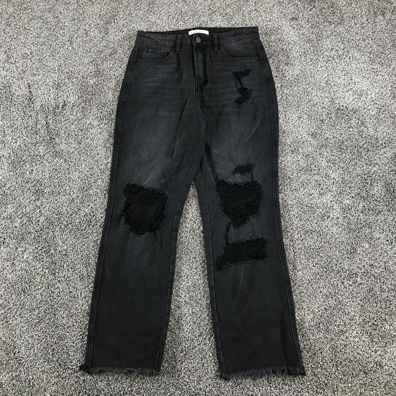 Flying Monkey Jeans Womens 27 Charcoal Wash High Rise Distressed Crop Raw Hem