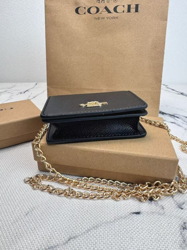 NWT NEW Coach Mini Leather Wallet On a Chain Black C0059 with the box gallery