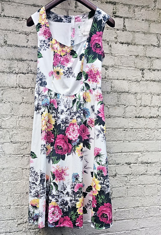 12 Anthropologie Amelia Fit & Flare Floral Cottage Cotton White Multi Midi Dress