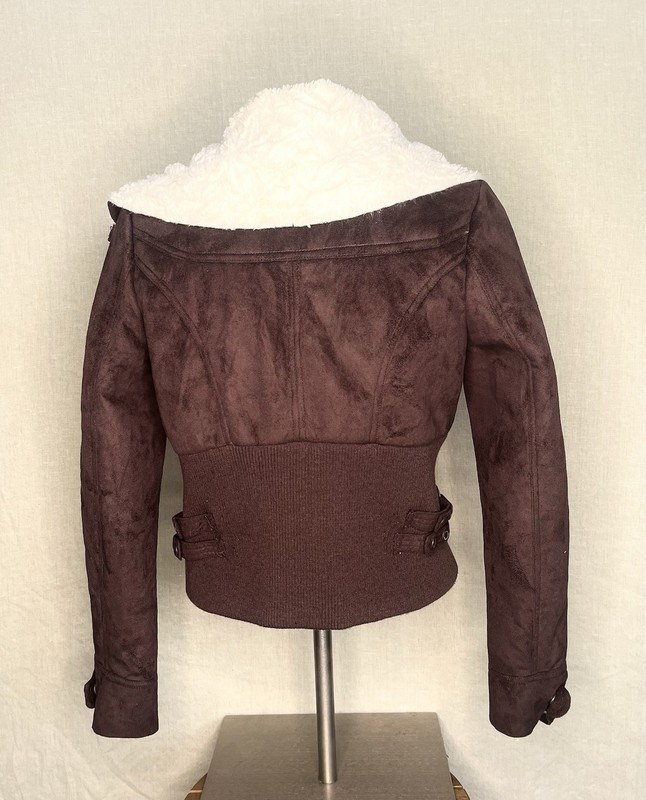 JouJou Brown/Maroon Jacket Zip Front Faux Fur Lined Buckled Pockets Women M gallery