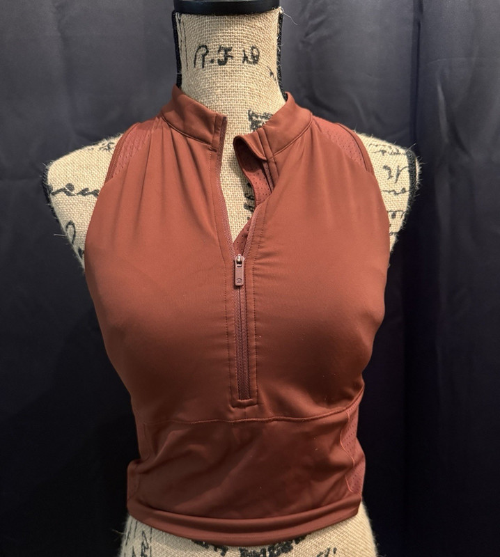CALIA Women’s M Brown Cropped Racerback Tank 1/4 Zip Mock Neck Stretch