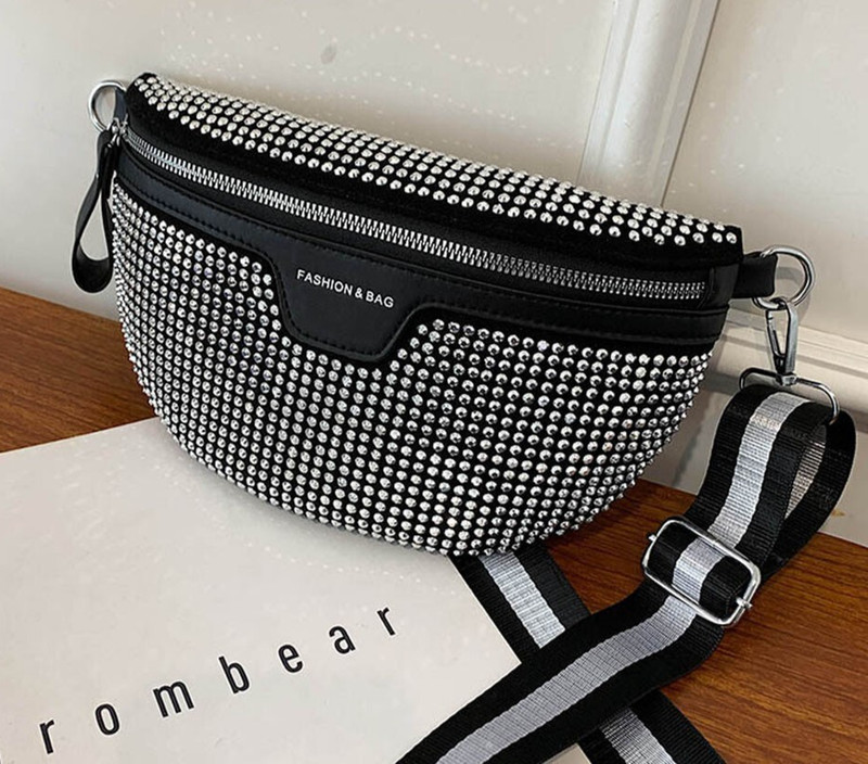 Rhinestone Glitter Satchel Fanny Pack Crossbody Handbag M9 Black