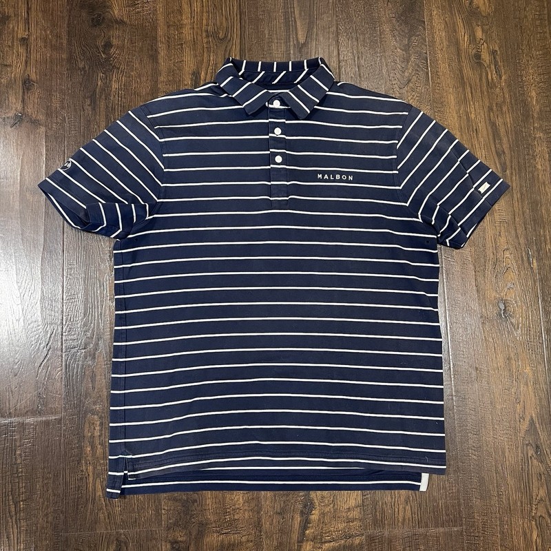 Nike Malbon Golf Polo Men’s Size Medium Navy Blue/White Striped Rare