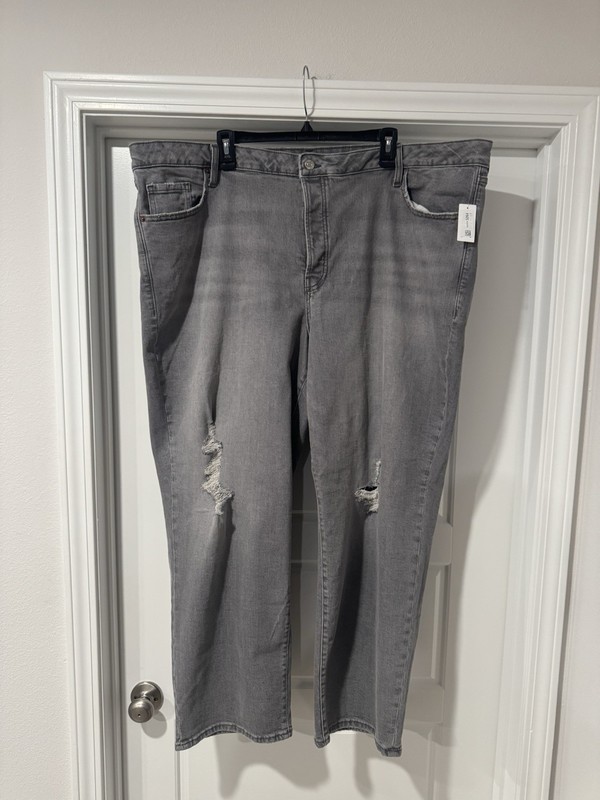Old Navy High Rise Loose Straight Distressed Secret-Smooth Pockets Gray Jeans