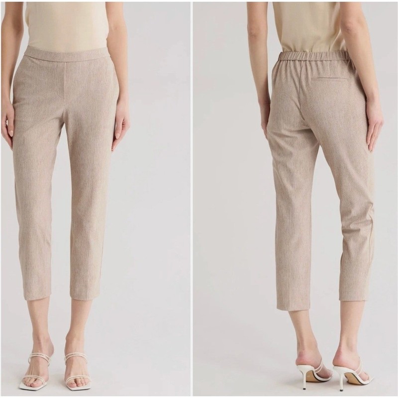 Theory Treeca Pull On Soft Crunch Linen Blend Cropped Pants Beige Tan Size 6