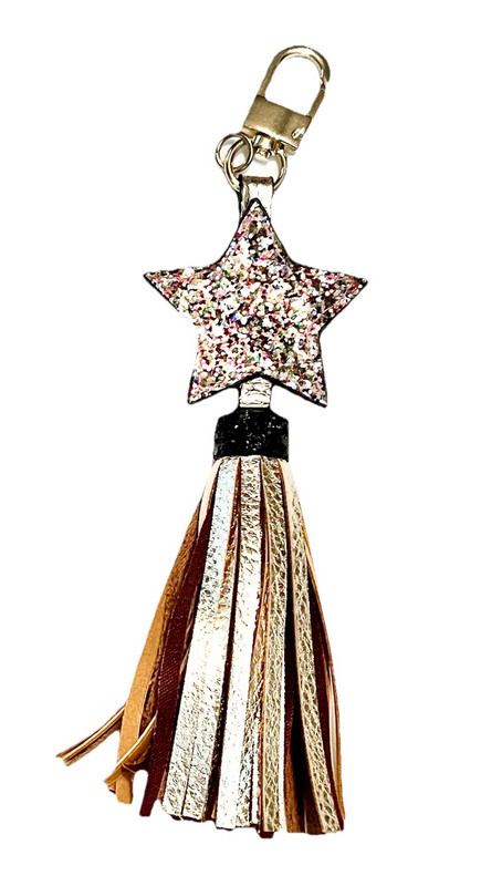 Star Glitter Tassel Key Chain/Purse Decor-Gold/Multicolor