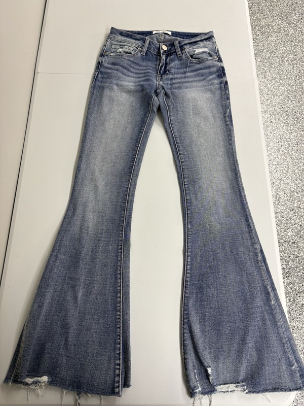 BKE Women’s Blue Flared Slim Fit Distressed Denim Jeans 5-Pocket, Logo