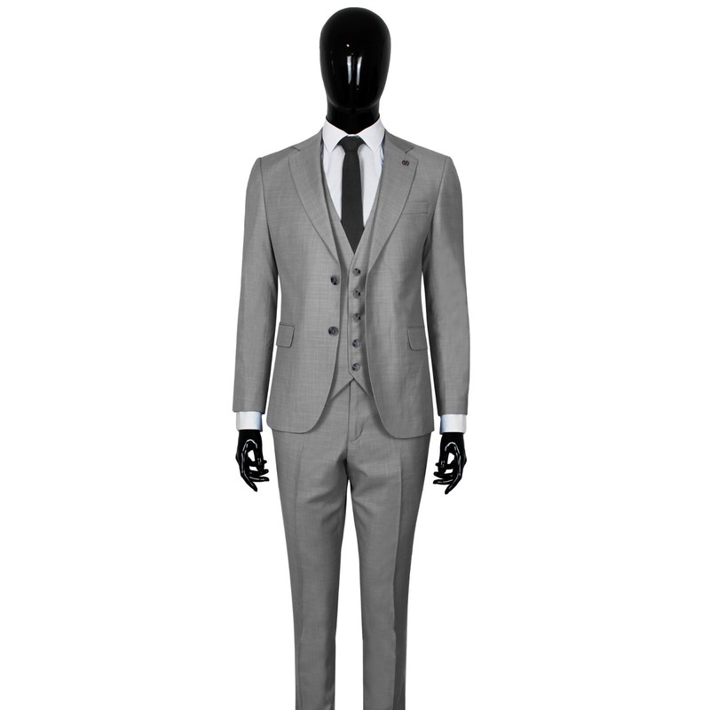Mens Slim Fit Suit in Grey with Waistcoat – Wedding Stage – Suit – Jacket