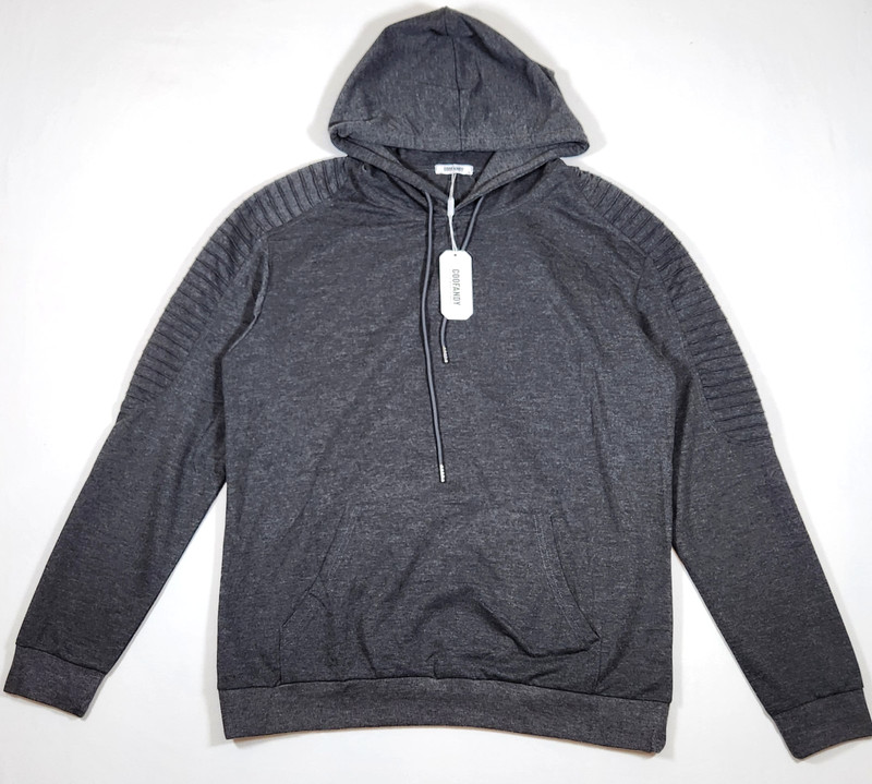 Coofandy Men’s Athletic Pleated Biker-Style Sleeves Grey Pullover Hoodie – L