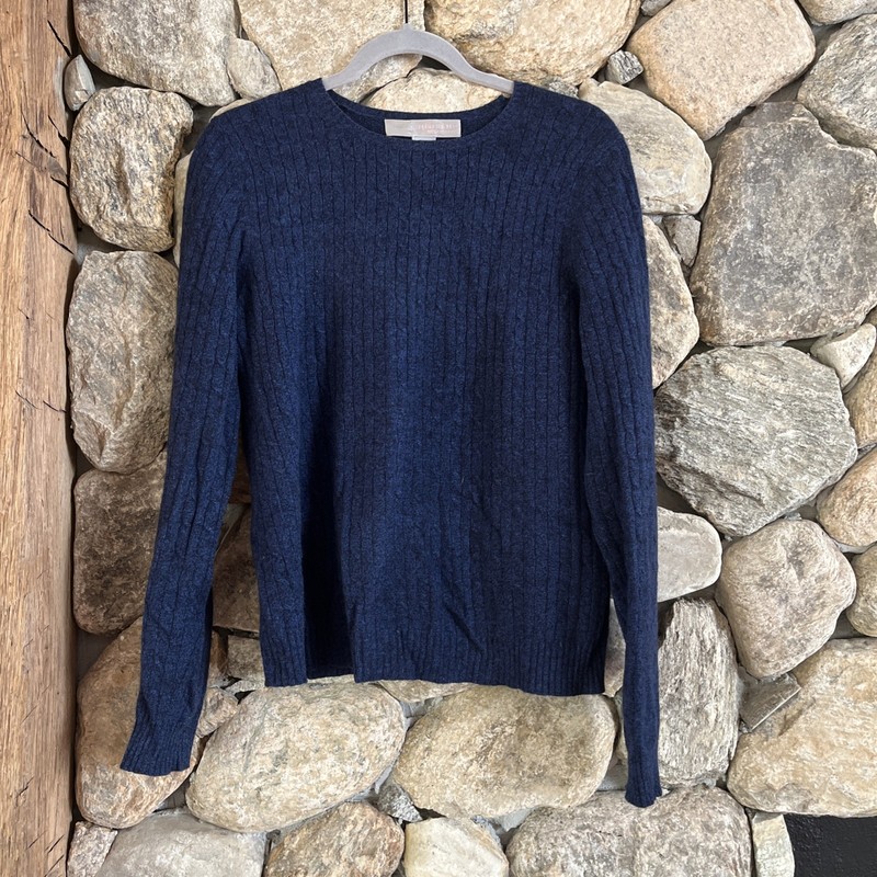 Sofia Milano 100% Cashmere Blue Cable-Knit Crew-Neck Pullover Sweater Women L
