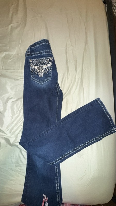 Miss Me Women’s Bootcut Dark Wash Blue Denim Jeans Embellished Rhinestones