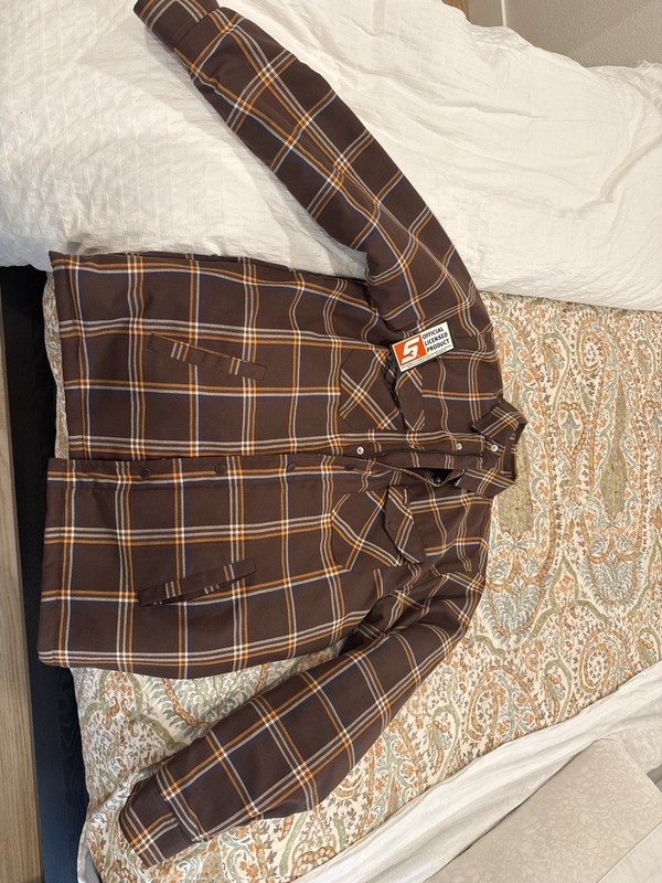Dixxon Snap on Flannel jacket medium Mens Yellow Brown Plaid gallery