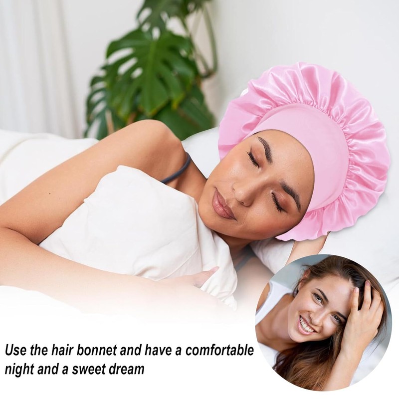 Women Satin Bonnet Night Sleep Cap Hair Hat Silk Head Cover Wide Elastic Band gallery