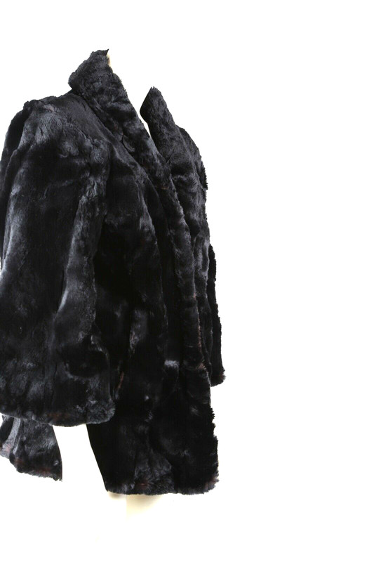 Vintage Short Coat Black Sheared Beaver Fur Shacket Jacket Womens Outerwear S