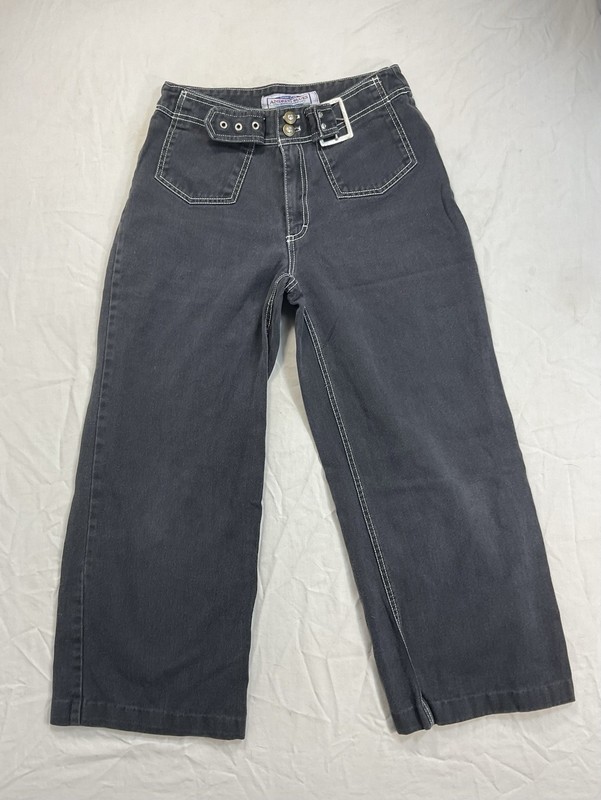 Andrew’s Blues Women’s Black Denim Wide-Leg Jeans Buckle/Button Pockets Size 7/8