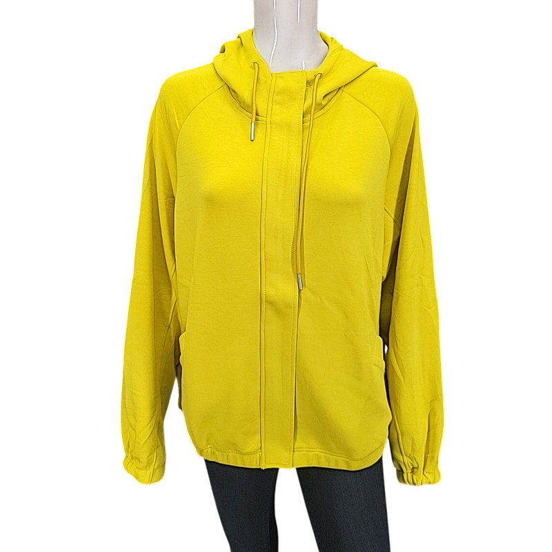 Womens Active Jacket X-Large Size Yellow Zip Snap Long Sleeves Hoodie w Pockets