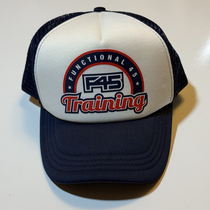 Navy Blue White Red Functional F45 Training Heritage Trucker Hat Mesh Adjustable