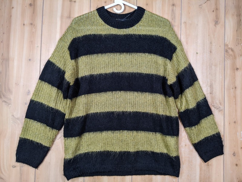 Allsaints Onyx Jumper Size Small Mohair Sweater Black & Green Stripe All Saints