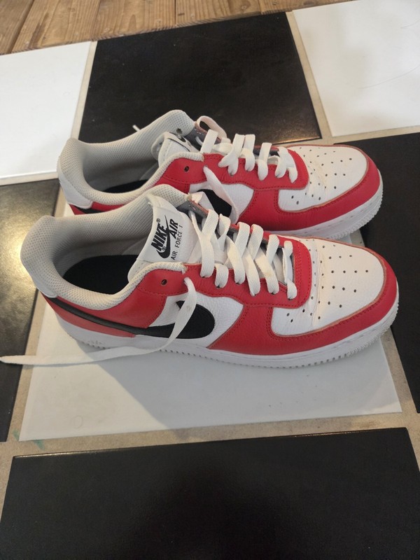 Nike Air Force 1 Low Top Men’s Sneaker Red/White/Black Colorblock Lace-Up gallery
