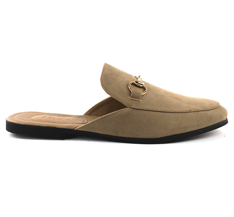 Mens Tan Suede Backless Slip On Mule With Gold Buckle Loafers By AZAR MAN gallery