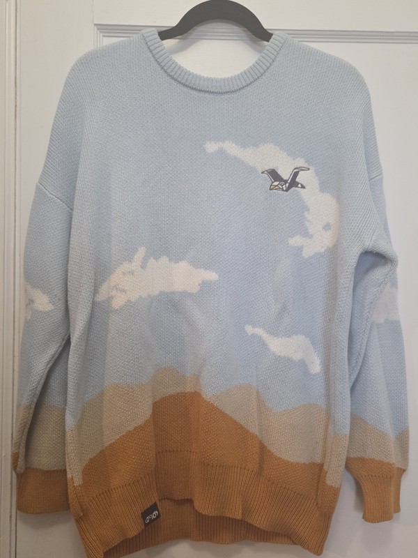 Lovejoy XL Pebble Brain Marvelous View Knit Cloud Sweater Pullover Crewneck