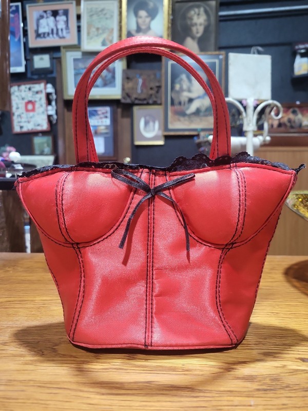 Y2K Design Red Corset Bustier Romantic Gothic Bow Novelty Hand Bag Mini Purse