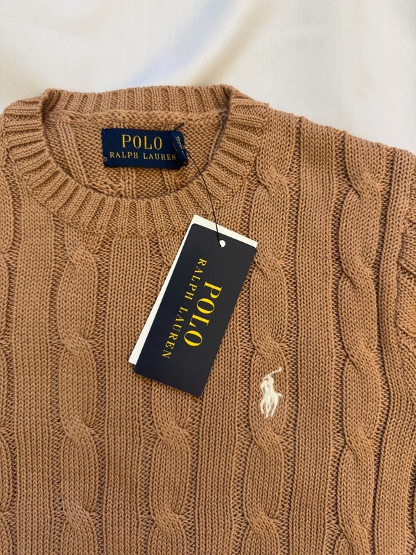 Polo Ralph Lauren Women’s XS Brown Pima Cotton Short Sleeve CableKnit SweaterNWT gallery