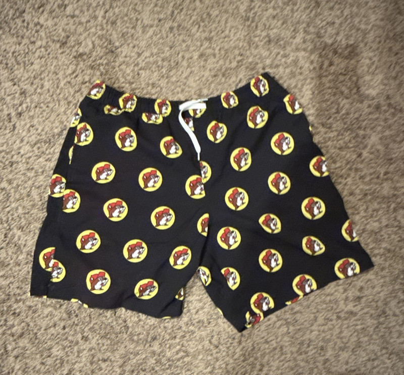 Buc-ee’s Beaver Logo Graphic Print Men’s Bathing Suit Shorts S