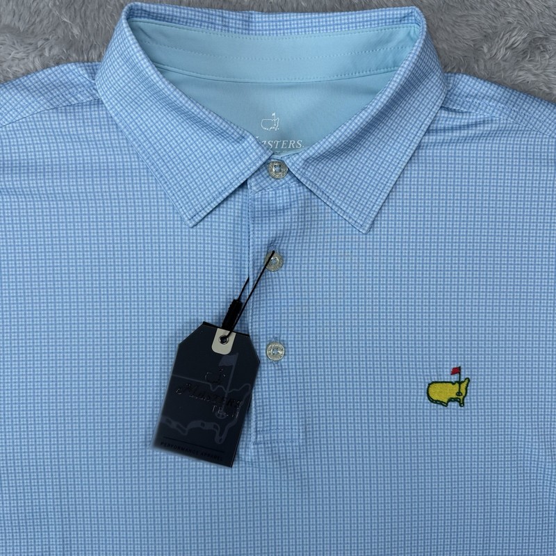 NWT Masters Tech Polo Shirt Medium Blue Check Augusta National Golf