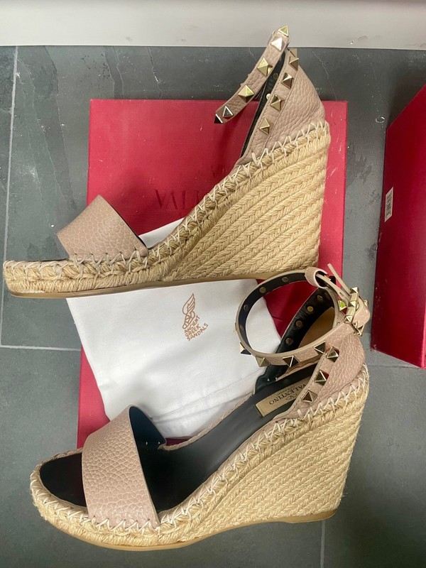 Valentino Double Rockstud Grainy Calfskin Leather Wedge Sandal 105MM Women’s