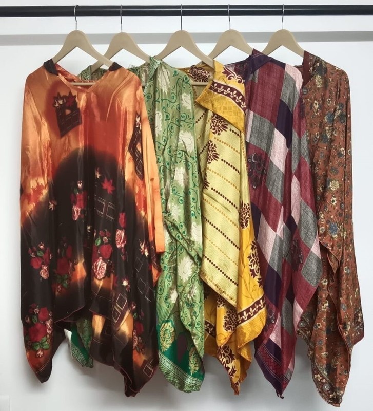 Casual Hood Top for Women's Silk Printed Long (Kaftan/Poncho) Mix Lot 10 pcs gallery