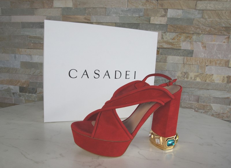 CASADEI Platform Heeled Sandalettes Red Block Heel Leather Upper EU 35-40
