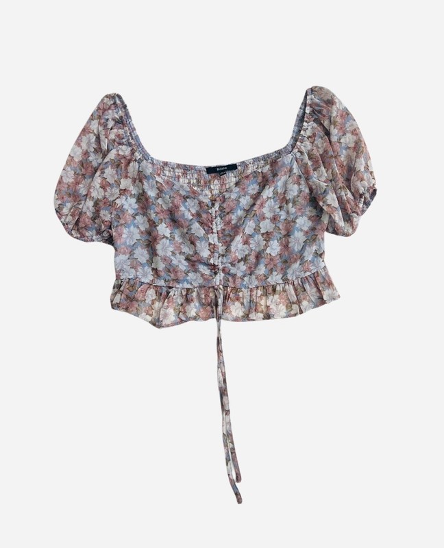 NWT New BLASHE Off the Shoulder Top Lace up Crop Puff Sleeve Blouse Size L Women