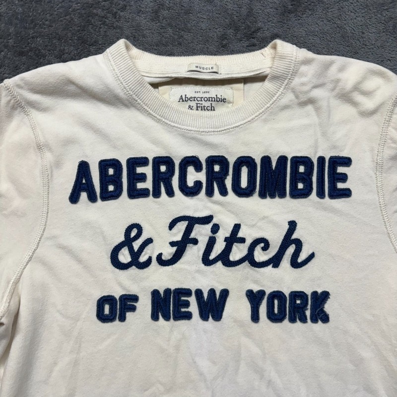 Abercrombie & Fitch Shirt Mens Medium Beige Long Sleeve Muscle Fit Preppy Y2K gallery