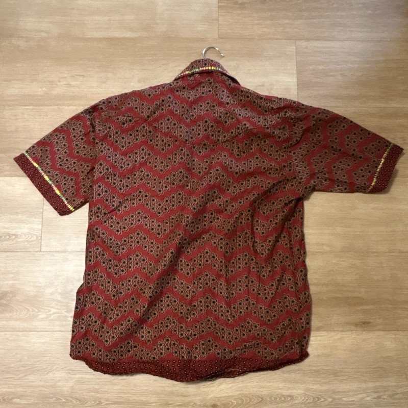 Red Dashiki Cotton Woven Short Sleeve Button Front Collared Shirt Size Large gallery