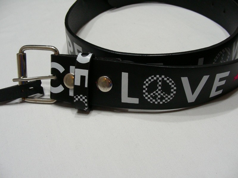LOVE * PEACE - Genuine Leather - Large 38-40 Size 1 1/2 Inch Belt! gallery