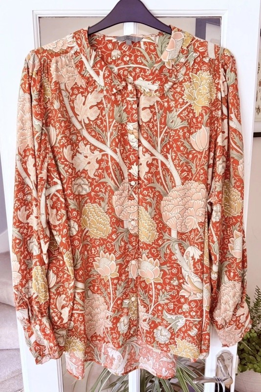 Next William Morris & Co ‘Cray’ Red Print Peter Pan Collar Blouse Top Size 16-18