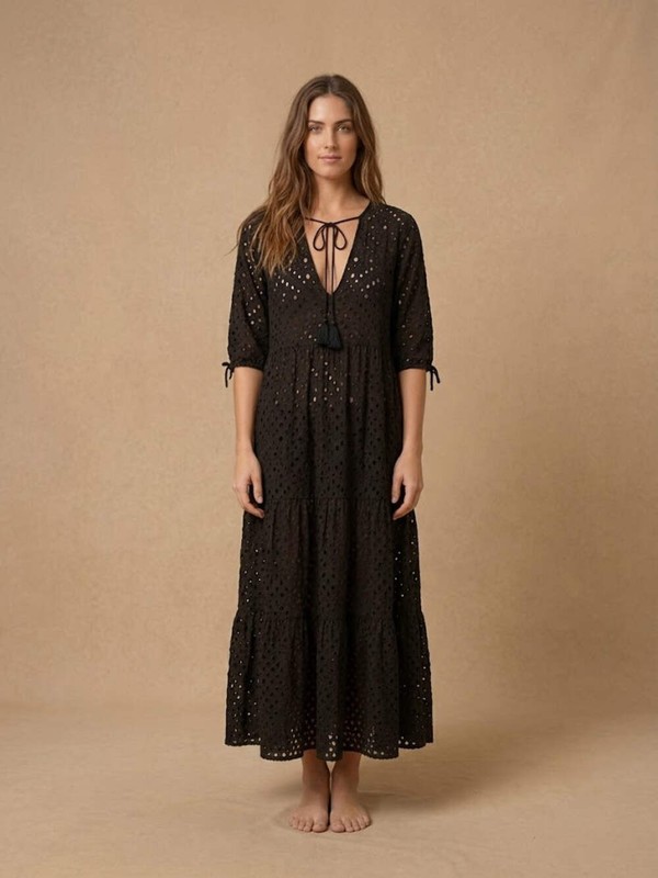 Johnny Was Black Frisell Eyelet Swimwear Maxi Coverup CSW9225-Y gallery