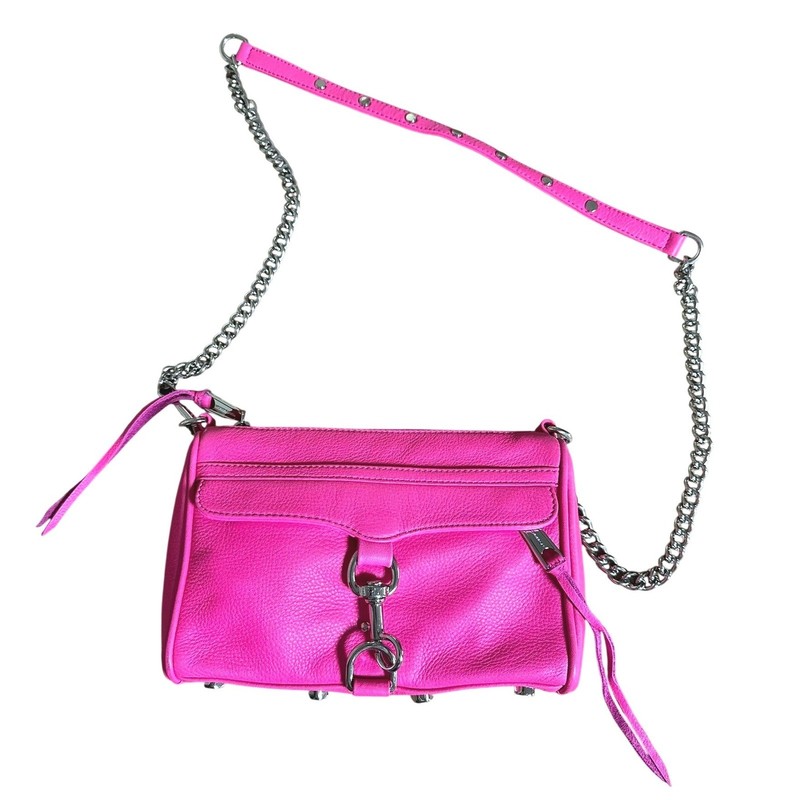 Rebecca Minkoff Mini MAC Crossbody HandBag Purse Neon Pink Leather Silver