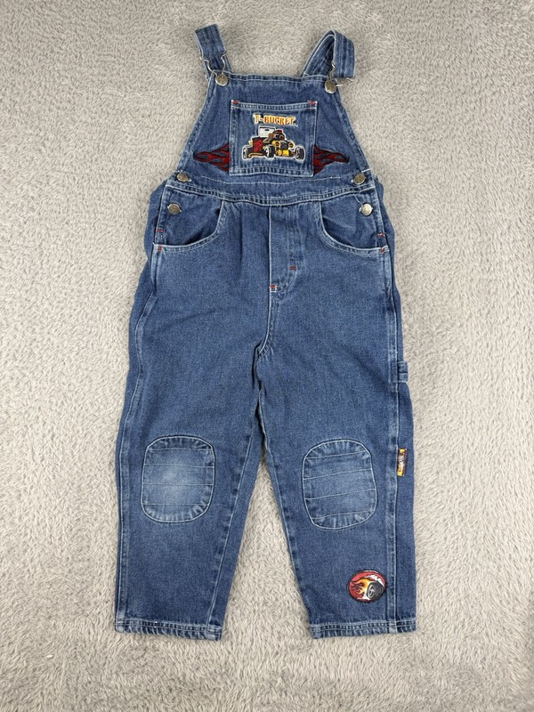 Vintage Hot Wheels Blue Denim Overalls Size 5 Hot Rod Flames Y2K
