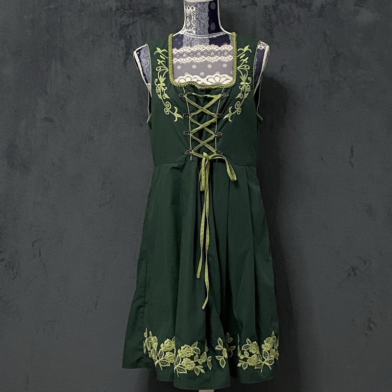 Jasambac Renaissance Dress Womens L Green Embroidered Lace Up A Line Fairycore