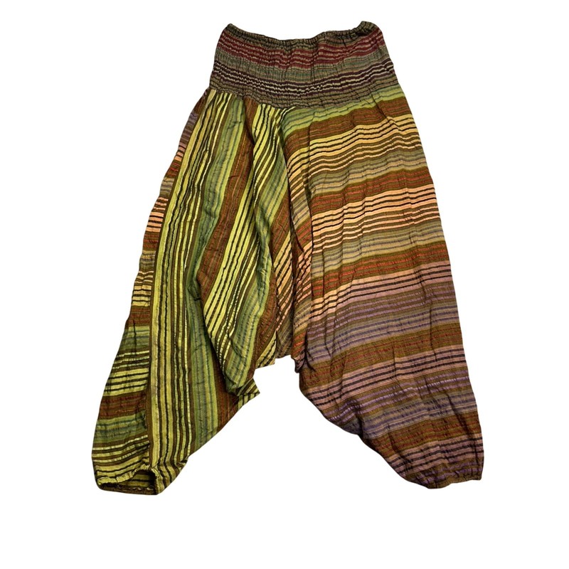 Womens Boho Striped Harem Pants Smocked High Waist Drop Crotch Yoga Gypsy Multi