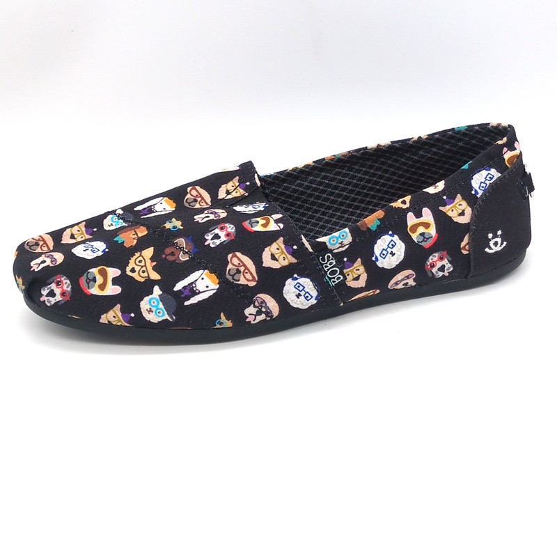 Bobs by Skechers Shoes Womens Black 11 Canvas Sneakers Dogs Memory Foam Walking