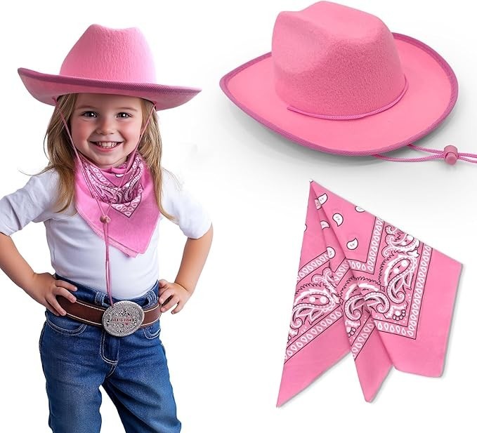 Toddler Pink Cowboy Cowgirl Hat and Bandana for Age 2-5 (Light Pink)
