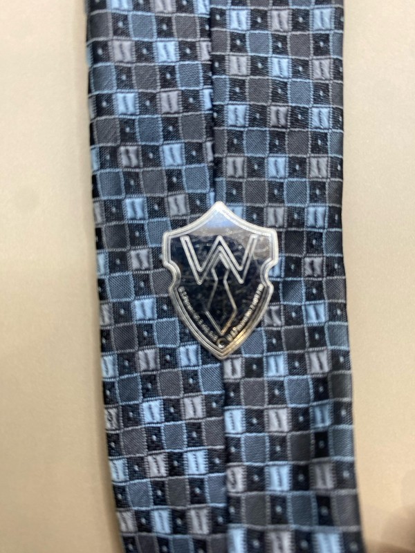 Wurkin Stiffs Magnetic Plaque On Silk Men’s Skinny Neck Tie Navy Geometric Print