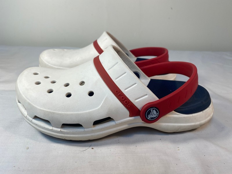 CROCS Modi Sport Clogs Sandals Unisex White Red Blue Slip On - M 5 W 7 gallery