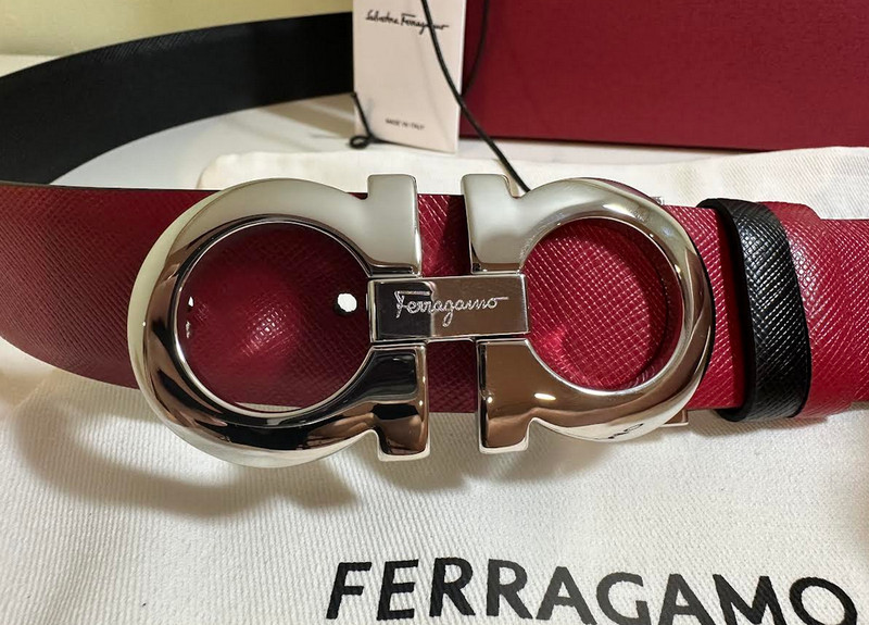 ADJUSTABLE RED TO BLACK LEATHER SALVATORE FERRAGAMO BELT WITH SILVER BUCKLE gallery