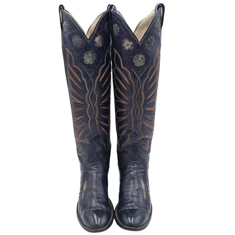 Vintage 1970s CUTTER BILL Cowgirl Boots 6B Navy Rainbow Butterfly Cowboy CBC gallery