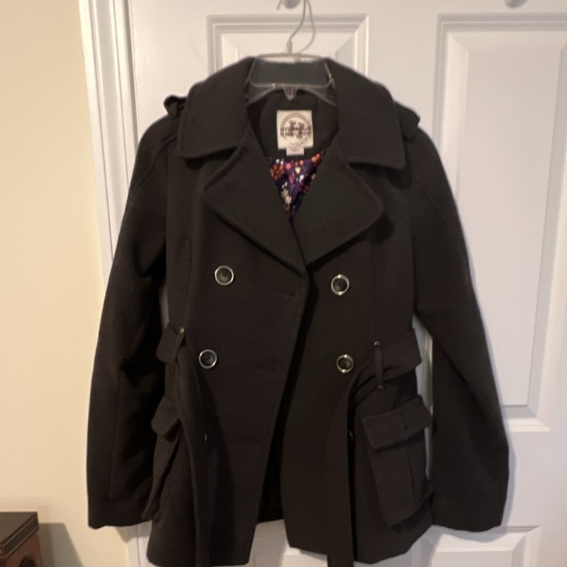HYDRAULIC Women's Dark Gray Double-Breasted Belted Lined Pea Coat Size S gallery