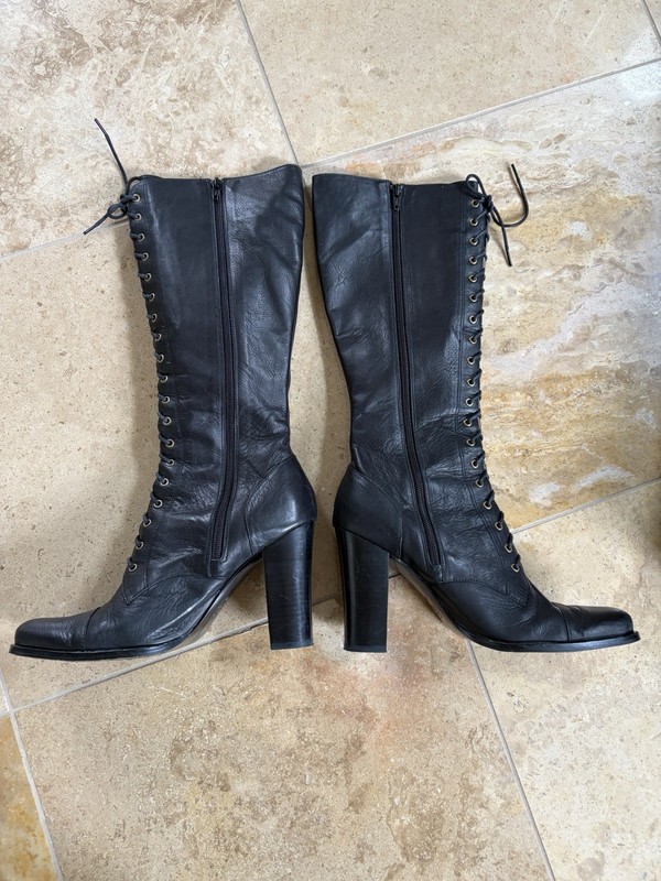 Jessica Bennett JDigger Women’s Black Leather Knee High Lace-Up Boots US 9 M gallery